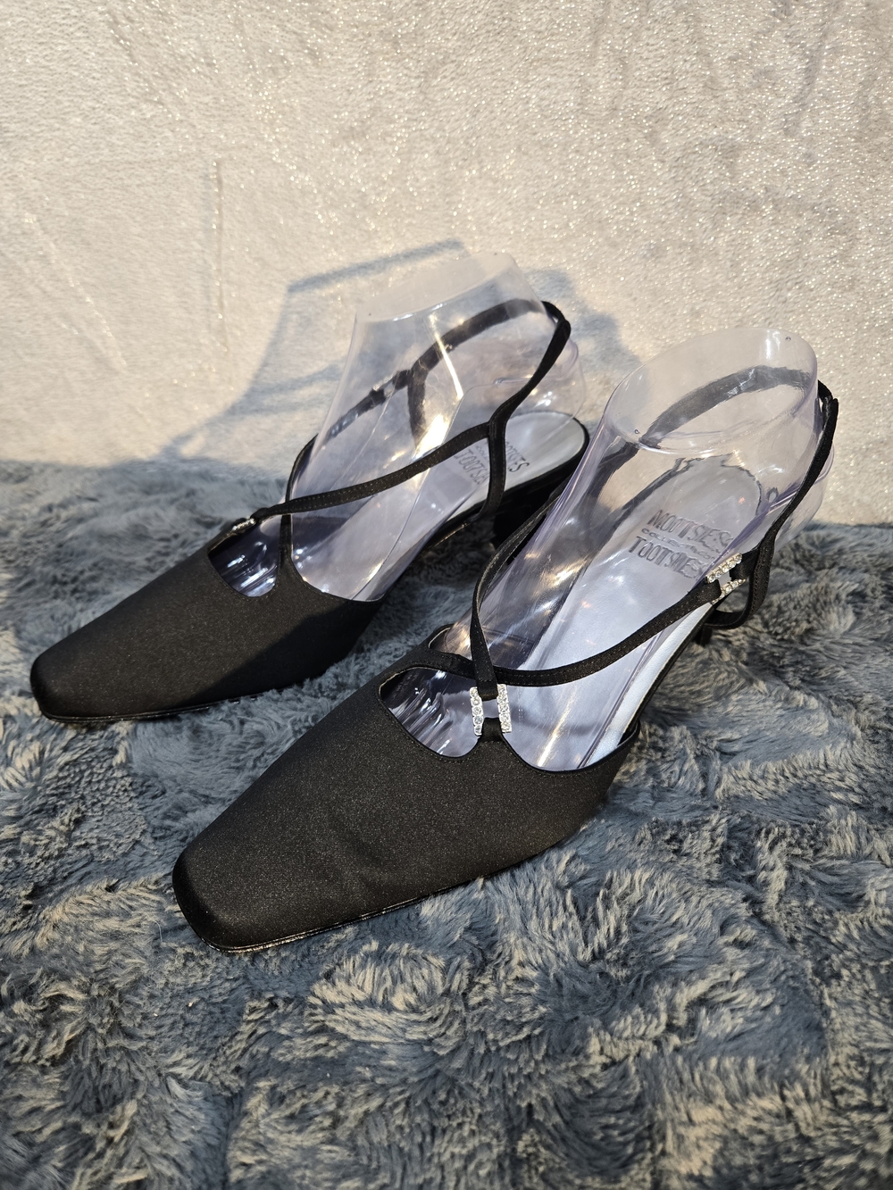 Women’s Black Satin Slingback Heels
